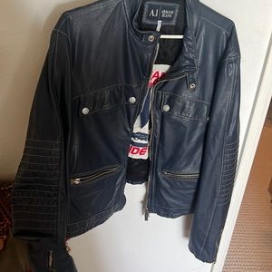 Armani leather jacket. Biker euro style navy color